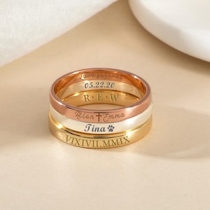 Dainty Stacking Name Ring, Personalized Engraved Rings, Custom Skinny Name Ring, Personalized Gift for Wife, Gold Ring, Mothers Ring Gifts