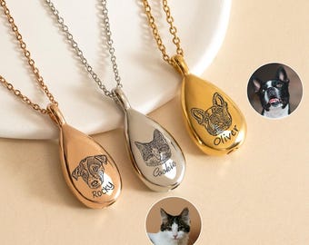 Personalized Teardrop Cremation Jewelry, Pet Urn Necklace for Ashes, Pet Memorial Jewelry, Dog Cat Urn Necklace, Pet Loss Gift for Pet Mom