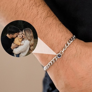 Pulsera con proyección de fotos personalizada para hombre, regalo personalizado para papá, pulsera conmemorativa, pulsera para él, regalo de aniversario para novio