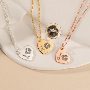 Personalized Engraved Paw Print Necklace, Heart Paw Necklace With Name, Pet Memorial Jewelry, Dog Paw Pendant, Handmade Gift For Pet Lover