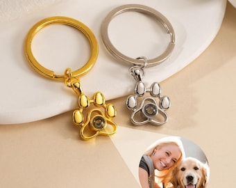 Pet Photo Projection Keychain, Dog Memorial Photo Keychain, Paw Print Keychain, Pet Loss Gift, Dog Memorial Gift, Gift For Mom,Dad
