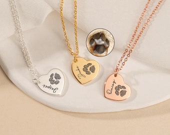 Personalized Paw Print Name Necklace, Engraved Heart Paw Necklace, Pet Memorial Gift, Dog Paw Pendant, Gift For Pet Lover, Keepsake Jewelry