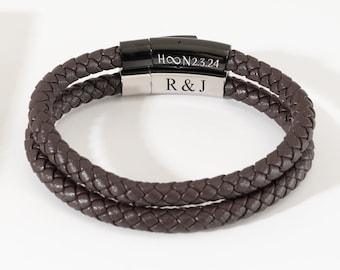 Personalized Leather Bracelet for Men, Engraved Hidden Message Bracelet, Gift for Him, Anniversary Gift, Men's Gift, Custom Name Bracelet