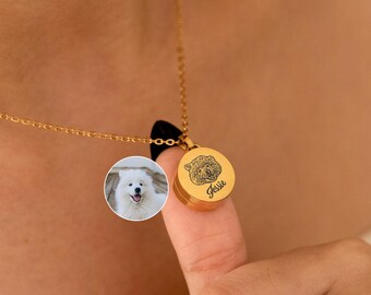 Custom Pet Urn Necklace, Dog Memorial Jewelry, Cremation Urn Pendant Necklace, Pet Loss Gift, Pet Photo Name Necklace, Personalized Jewelry