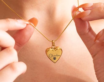 Heart Cremation Urn Necklace, Pet Memorial Jewelry, Engraved Urn Charm Necklace for Human Ashes, Urn For Dog Ashes, Sympathy Gifts for Her