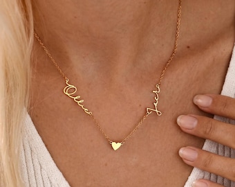 Custom Two Name Necklace with Heart, Couples Name Necklace, Kids Names Necklace, Gift for Mom, Personalized Gifts, Christmas Gifts for Her
