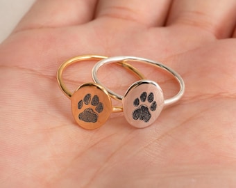 Engraved Actual Paw Print Ring, Pet Memorial Gift, Custom Name Ring, Pet Paw Print Ring, Dog Keepsake Ring, Pet Loss Gift, Cat Print Jewelry