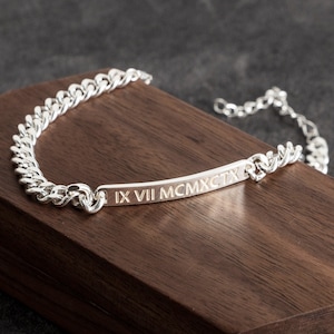 Gepersonaliseerde heren staafarmband, gegraveerde zilveren staafarmband, aangepaste naam armband voor hem, jubileumcadeau voor man, vader sieraden cadeaus