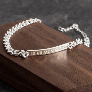 Pulsera personalizada para hombre, pulsera con barra grabada, pulsera para papá, joyería para esposo, regalo para él, regalos de aniversario, regalo hecho a mano