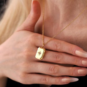 Custom Birthstone Locket Necklace, Dainty Square Locket Necklace, Graduation Keepsake Jewelry, Personalized Photo Pendant, Mother's Day Gift