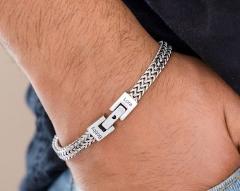 Men&#39;s Personalised Stainless Steel Bracelet, Anniversary Gift for Boyfriend, Custom Name Bracelet, Birthday Gift for Him, Hidden Message