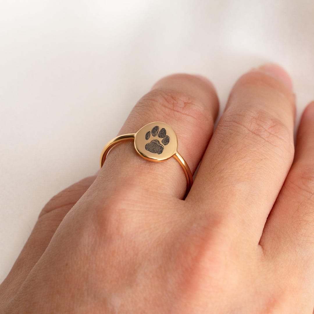 Anillo con huella de pata grabada, anillo con nombre personalizado