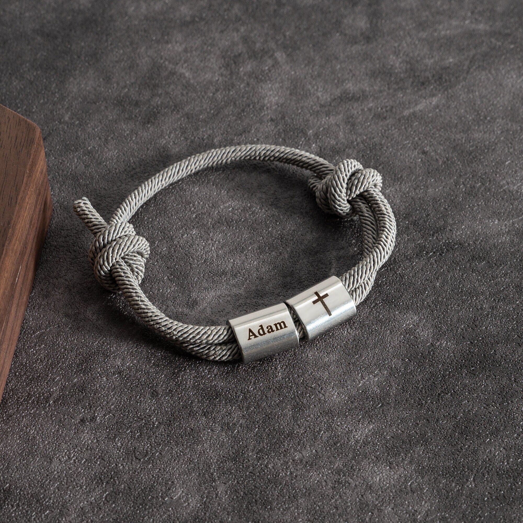 Custom Men Bracelet with Sailing Rope, Engraved Cross Bracelet, Mens Name Bracelet, Birthday Gift for Him, Gift for Husband,Bracelet for Dad