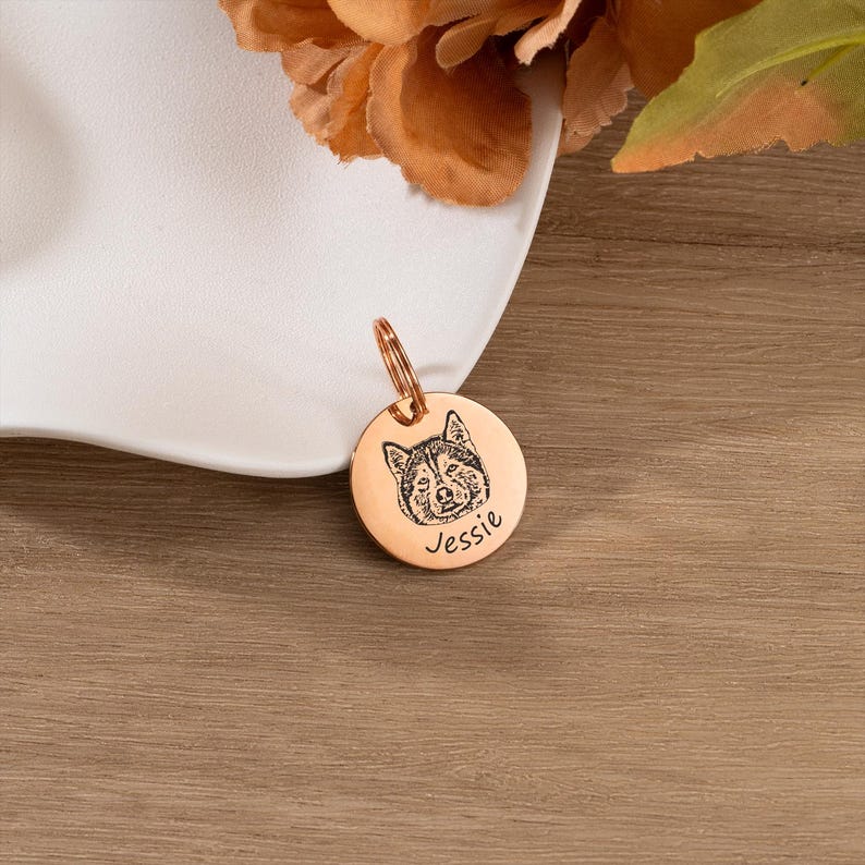 Personalized Pet Portrait Keychain, Custom Photo Keyring, Engraved