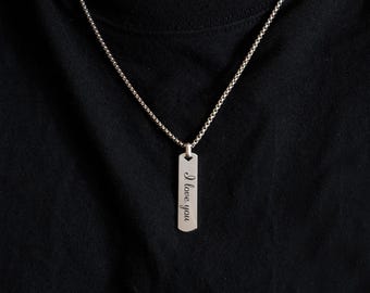 Personalized Men's Bar Necklace, Engraved Name Necklace, Anniversary Gifts,  Stainless Steel Necklace, Gift for Dad/Him, Father's Day Gifts