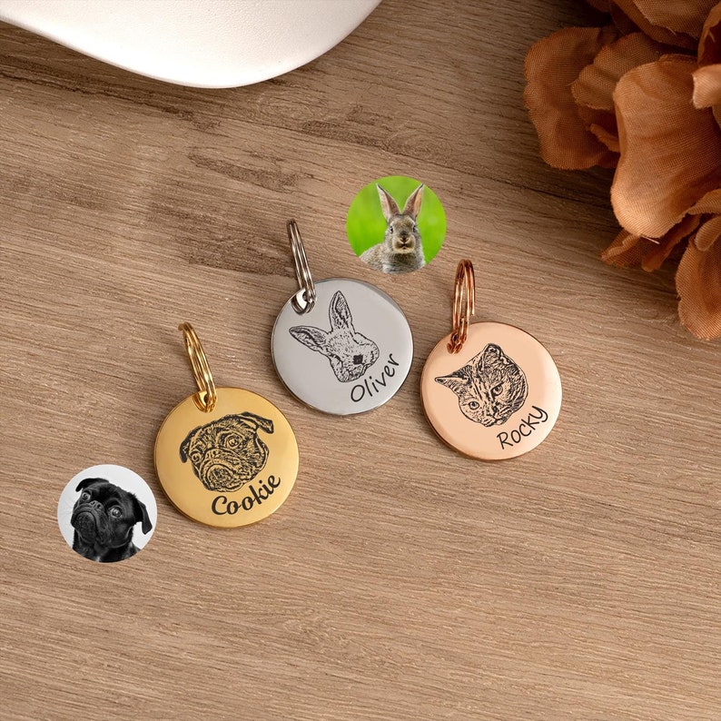Personalized Pet Portrait Keychain, Custom Photo Keyring, Engraved