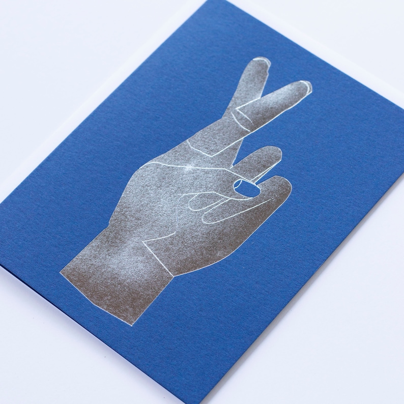 Fingers Crossed silver foil greeting card for luck