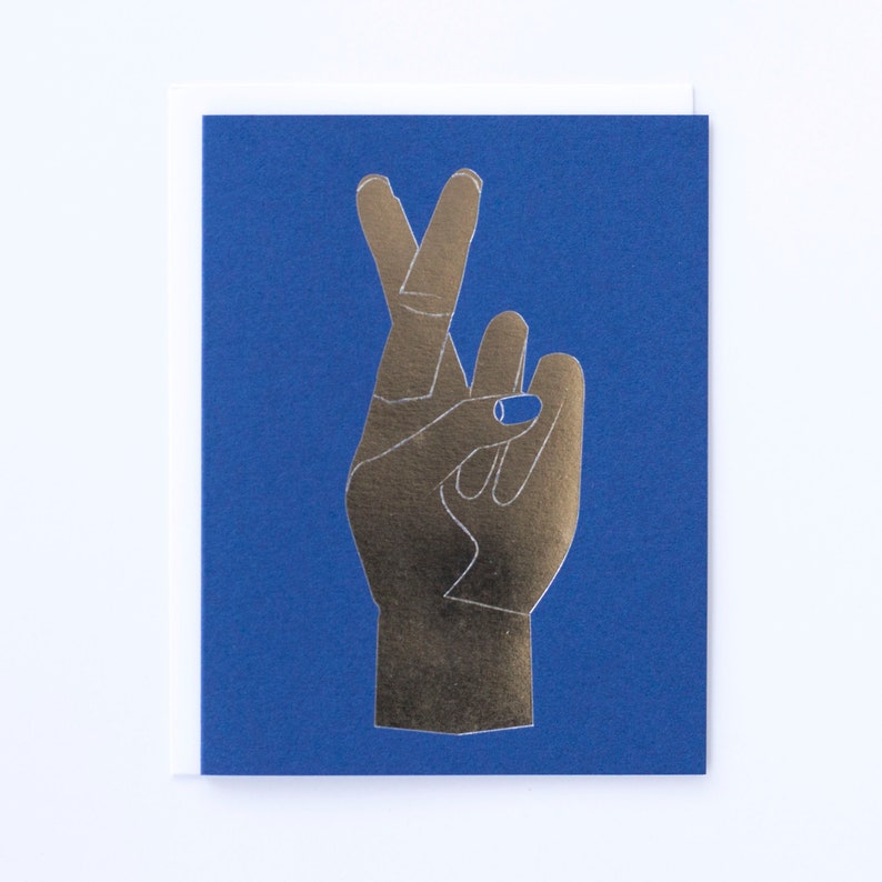 Fingers Crossed silver foil greeting card for luck
