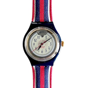 Vintage 1994 Swatch Automatic 37mm - TIME & STRIPES SAN105 - unworn mint running condition - running without battery - original packaging