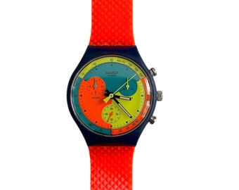 Vintage Swatch Chrono 37 mm von 1990 – SIGNAL FLAG SCN101 – ungetragener, neuwertiger und lauffähiger Zustand – alle Funktionen getestet – neue Batterie eingebaut