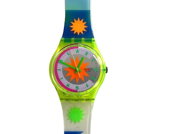 montre vintage 1992 Swatch Gent 34 mm - ARTIC STAR GJ108 - état de fonctionnement neuf non porté - nouvelle batterie installée - boîte d'origine