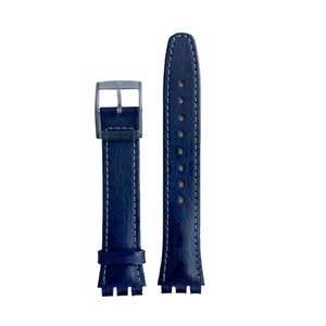 New Swatch vintage blue leather 17mm replacement strap band bracelet for Swatch Gent NILGUN GN709
