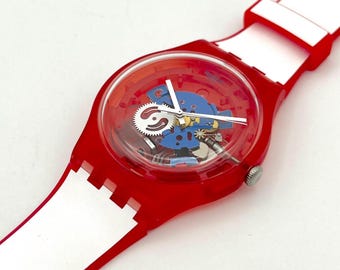 Swatch Watch Clownfish Red White Blue Patriotic 41mm Face  display picture 1