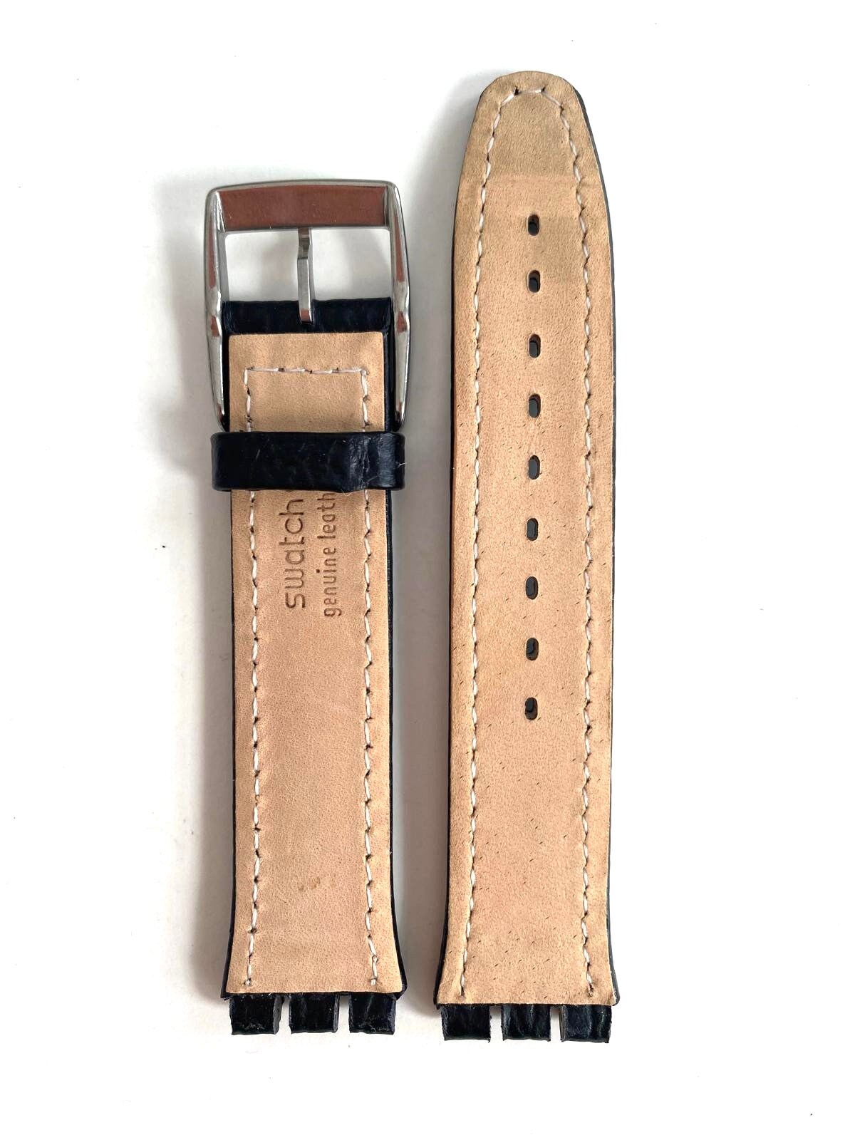 Original Vintage Swatch 19 - 20mm Black Leather Replacement Strap 