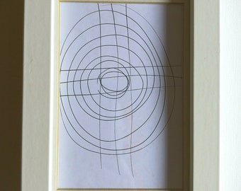 Origineel A6-kunstwerk op ansichtkaartformaat, zwarte inktlijn - crème mat - crèmekleurige dooslijst - nummer 002