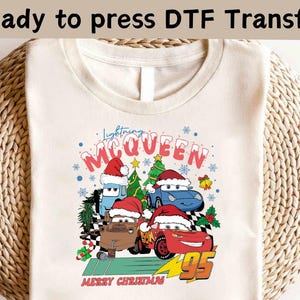 Disney Cars Lightning McQueen Merry Christmas DTF, Disney Cars Radiator Springs Christmas DTF, McQueen Christmas Tee, Christmas Party Tee