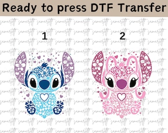 Transferencia DTF de Stitch y ángel de Disney, transferencia de pareja de Disney, DTF de Stitch, camiseta de Stitch de Disney, camiseta de Lilo y Stitch, camiseta de Magic Kingdom