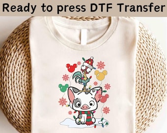 Disney Princess Moana Christmas DTF, Moana Pua And Hei Hei Maui Christmas Shirt, Christmas Party Shirt, Disney Christmas Matching Shirt