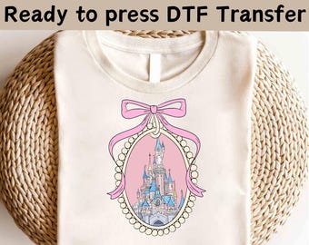 Disney Coquette Bow with Pink Castle DTF, Disney Coquette Transfer,Disney Castle DTF,Magical Castle with Pink Coquette Shirt,Disney Girl Tee
