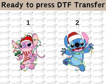 Disney Stitch and Angel Christmas Lights DTF, Lilo And Stitch Shirt, Disney Couple Christmas Shirt, Christmas Party Shirt, Christmas Gift