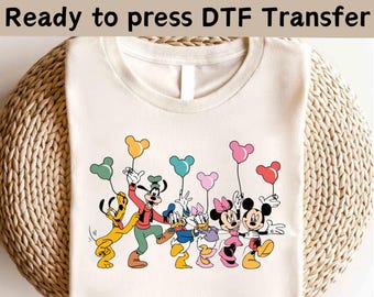 Disney Musse Pigg och vänner ballonger DTF, Disney Musse Pigg DTF, Musse Trip DTF, Musse Pigg Minnie Långben Pluto Kalle T-shirt, Klassisk Musse Pigg T-shirt