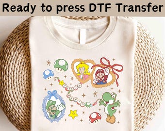 Super Mario Friends Coquette Bows DTF,Super Mario Character DTF,Mario Matching DTF,Super Mario Family Shirt,Super Mario Birthday Party Shirt