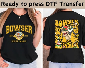 Super Mario Bowser dubbelsidig DTF-överföring, Super Mario-karaktärsöverföring, Bowser Boss DTF, Mario och Bowser-skjorta, Bowser Bros, Mario-present