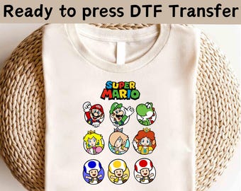 Transferência DTF de Super Mario Friends, DTF de Personagem Super Mario, DTF de Combinação Mario, Camiseta da Família Super Mario, Camiseta de Festa de Aniversário do Super Mario
