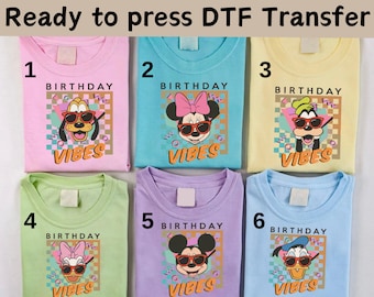 Disney Mickey Birthday Vibes DTF Transfer, Disney Mickey Friends DTF, Family Vacation DTF Transfers, Mickey Minnie Goofy Pluto Donald Shirt