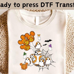 Disney Star Wars Couple Porg BB8 Mummy Halloween DTF, Trick or Treat DTF, Spooky Season DTF, Disney Pumpkin Shirt,Halloween Party Shirt