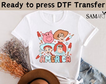 4 juli Toy Story DTF overdracht, bijpassende Amerikaanse Disney DTF, USA Girls Trip klaar om te drukken, Toy Story America shirt, Toy Story shirt