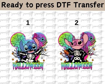 Disney Stitch and Angel Halloween DTF,Trick or Treat DTF,Stitch Fall DTF, Spooky Season Shirt,Disney Halloween Couple Shirt,Stitch and Angel