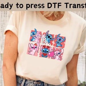 Disney Lilo and Stitch Couple Valentine DTF Transfer,Disney Stitch DTF,Disney Cute Stitch DTF Transfers,Disney Lilo & Stitch Ready To Press