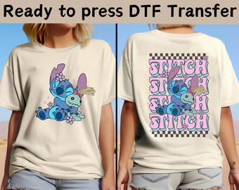 Personajes de Disney Lilo y Stitch DTF, camiseta clásica de Lilo y Stitch, camiseta de Disney Stitch, camiseta de Disney Lilo, camiseta de viaje de niñas a Disneyland