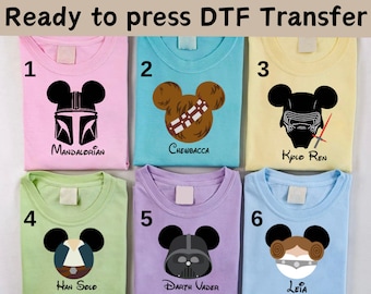 Transferencia DTF de personajes de Disney Star Wars, DTF personalizado de Star Wars, DTF mandaloriano, camisa de Star Wars, Darth Vader, camisa Galaxy's Edge, Chewbacca