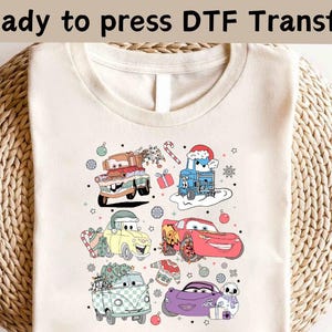 Disney Cars Lightning McQueen Christmas DTF,Disney Cars Radiator Springs Christmas DTF,Lightening McQueen Christmas Tee, Christmas Party Tee