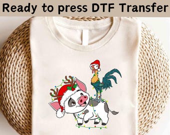 Disney Princess Moana Christmas DTF, Moana Pua And Hei Hei Maui Christmas Shirt, Christmas Party Shirt, Disney Christmas Matching Shirt