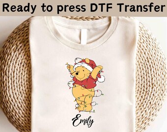 Disney Winnie the Pooh Christmas Lights DTF,The Pooh Christmas DTF,Disney Christmas Shirt,Pooh and Friends Christmas Tee,Christmas Party Tee