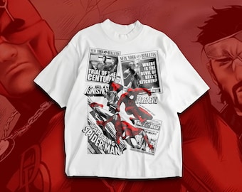 Oversized Daredevil Comic Book T-Shirt: MCU Shirt, Retro Punisher Spiderman Graphic Tee