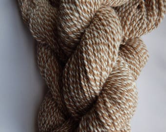 Alpaca Yarn Worsted Weight 200 yards 3.4 ounces White & Fawn Tweed 2 Ply Knit Crochet Weave DIY Handmade